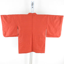 画像をギャラリービューアに読み込む, 羽織 アンティーク 銘仙 十字柄 ちりよけコート 絹 茶橙色 レトロ 着物用 身丈81cm