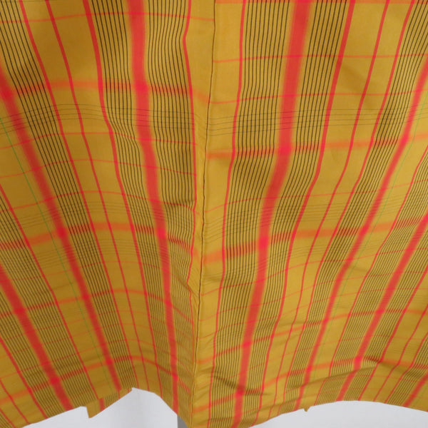 羽織 正絹 紬 格子 黄色 着物コート 和装 ちりよけ【中古】 キモノオフ