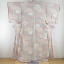 Load image into Gallery viewer, 小紋 裂取り草花文様 袷 広衿 白色 正絹 仕立て上がり カジュアル着物 身丈157cm