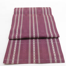 画像をギャラリービューアに読み込む, 名古屋帯 正絹 博多織 紫色 献上柄 全通柄 八寸帯 カジュアル 仕立て上がり 着物帯 長さ353cm