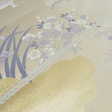 画像をギャラリービューアに読み込む, 袋帯 御所解文様 ベージュ色 金糸 六通柄 正絹 礼装 フォーマル 着物帯 長さ428cm