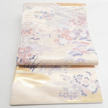 画像をギャラリービューアに読み込む, 袋帯 御所解文様 ベージュ色 金糸 六通柄 正絹 礼装 フォーマル 着物帯 長さ428cm