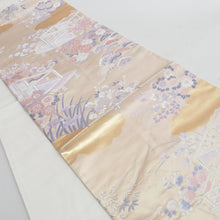 画像をギャラリービューアに読み込む, 袋帯 御所解文様 ベージュ色 金糸 六通柄 正絹 礼装 フォーマル 着物帯 長さ428cm