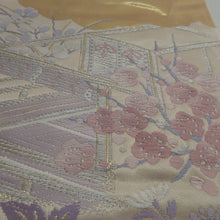 画像をギャラリービューアに読み込む, 袋帯 御所解文様 ベージュ色 金糸 六通柄 正絹 礼装 フォーマル 着物帯 長さ428cm