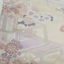 画像をギャラリービューアに読み込む, 袋帯 御所解文様 ベージュ色 金糸 六通柄 正絹 礼装 フォーマル 着物帯 長さ428cm