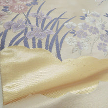 画像をギャラリービューアに読み込む, 袋帯 御所解文様 ベージュ色 金糸 六通柄 正絹 礼装 フォーマル 着物帯 長さ428cm