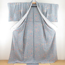 Load image into Gallery viewer, 小紋 花唐草文様 単衣 広衿 正絹 薄青色 仕立て上がり カジュアル着物 身丈164cm