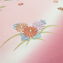 画像をギャラリービューアに読み込む, 名古屋帯 刺繍 染め分け 花車文様 正絹 白色 桃紫色 お太鼓柄 九寸帯 カジュアル 長さ370cm