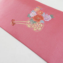 画像をギャラリービューアに読み込む, 名古屋帯 刺繍 染め分け 花車文様 正絹 白色 桃紫色 お太鼓柄 九寸帯 カジュアル 長さ370cm