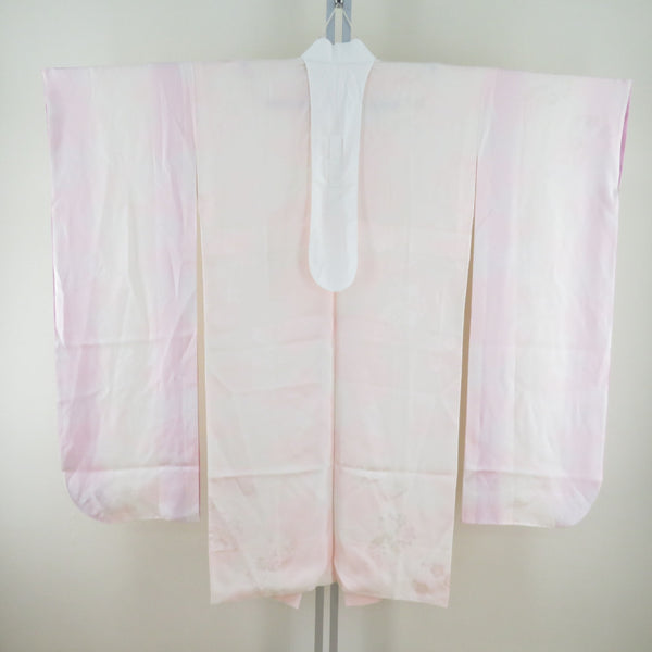 襦袢 振袖用 ぼかし 花扇子文様 赤桃色 正絹 バチ衿 袷 長襦袢 仕立て