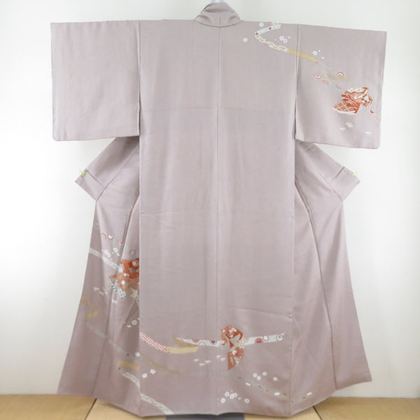 訪問着 箔 刺繍 誰が袖文様 紫色 袷 広衿 正絹 紋なし 仕立て上がり着物 身丈153cm【中古】 訪問着 箔 刺繍 誰が袖文様 紫色 袷 広衿 正絹 紋なし 仕立て上がり