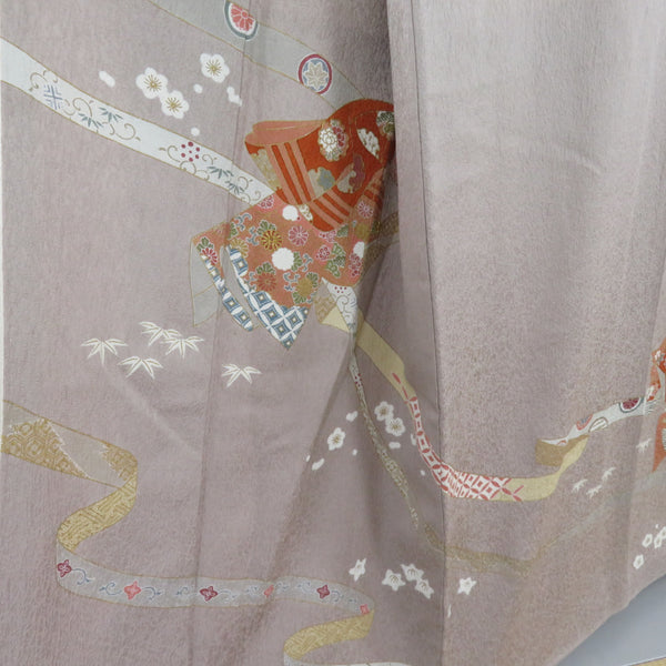 訪問着 箔 刺繍 誰が袖文様 紫色 袷 広衿 正絹 紋なし 仕立て上がり着物 身丈153cm【中古】 訪問着 箔 刺繍 誰が袖文様 紫色 袷 広衿 正絹 紋なし 仕立て上がり