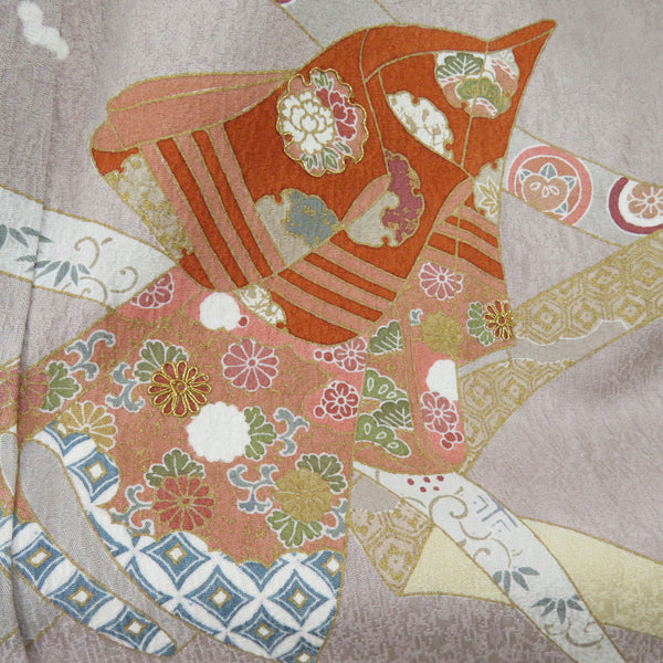 訪問着 箔 刺繍 誰が袖文様 紫色 袷 広衿 正絹 紋なし 仕立て上がり着物 身丈153cm【中古】 訪問着 箔 刺繍 誰が袖文様 紫色 袷 広衿 正絹 紋なし 仕立て上がり