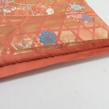 画像をギャラリービューアに読み込む, 袋帯 振袖用 桜に鳳凰文様 桃橙色 金糸 唐織 六通柄 正絹 仕立て上がり 着物帯 長さ424cm