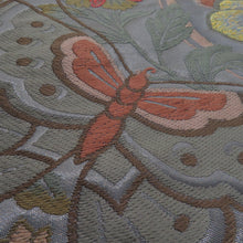 画像をギャラリービューアに読み込む, 袋帯 花蝶文様 青灰色 六通柄 正絹 礼装 フォーマル 着物帯 長さ432cm