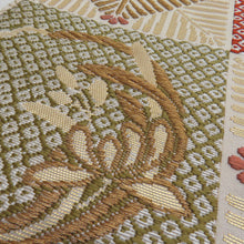画像をギャラリービューアに読み込む, 袋帯 唐織刺繍 市松華文様 ベージュ色 金糸 六通柄 正絹 礼装 フォーマル 着物帯 長さ440cm