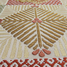画像をギャラリービューアに読み込む, 袋帯 唐織刺繍 市松華文様 ベージュ色 金糸 六通柄 正絹 礼装 フォーマル 着物帯 長さ440cm