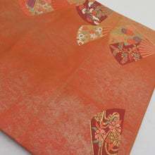 画像をギャラリービューアに読み込む, 袋帯 扇子文様 橙色 金糸 正絹 礼装 フォーマル 着物帯 長さ440cm
