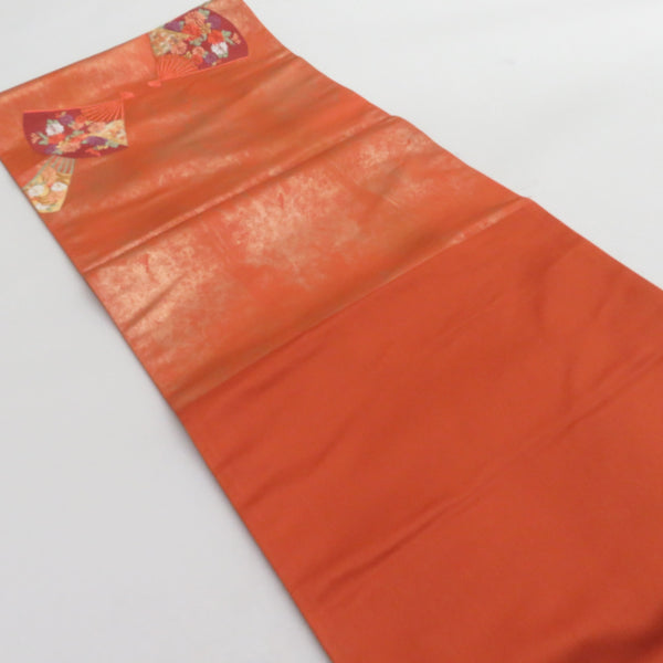 袋帯 扇子文様 橙色 金糸 正絹 礼装 フォーマル 着物帯 長さ440cm