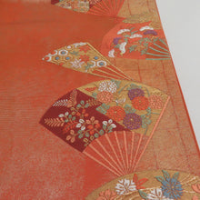 画像をギャラリービューアに読み込む, 袋帯 扇子文様 橙色 金糸 正絹 礼装 フォーマル 着物帯 長さ440cm