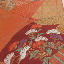 画像をギャラリービューアに読み込む, 袋帯 扇子文様 橙色 金糸 正絹 礼装 フォーマル 着物帯 長さ440cm