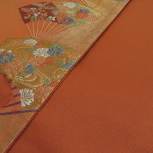 画像をギャラリービューアに読み込む, 袋帯 扇子文様 橙色 金糸 正絹 礼装 フォーマル 着物帯 長さ440cm