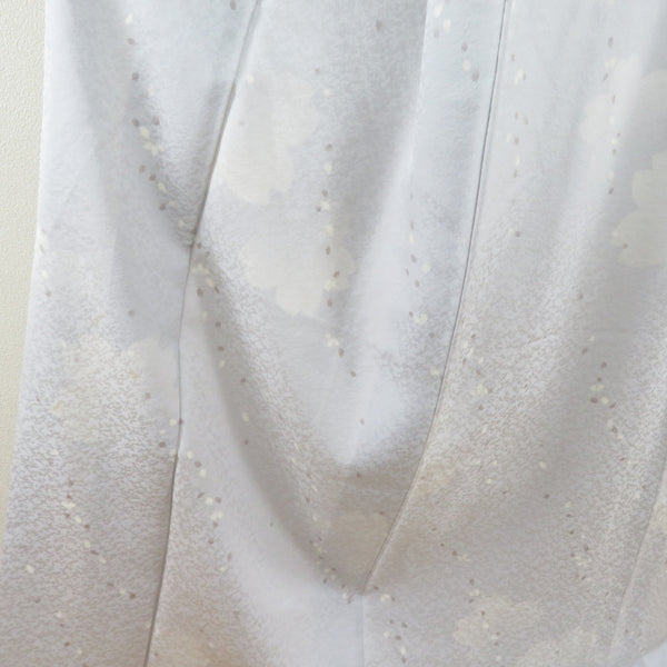 小紋 桜文様 袷 広衿 薄灰色 正絹 仕立て上がり カジュアル着物 身丈