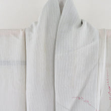 Load image into Gallery viewer, 訪問着 夏着物 竪変わり絽 広衿 正絹 薄灰緑色 梅文様 一つ紋 木瓜紋 仕立て上がり 身丈160cm