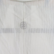 Load image into Gallery viewer, 訪問着 夏着物 竪変わり絽 広衿 正絹 薄灰緑色 梅文様 一つ紋 木瓜紋 仕立て上がり 身丈160cm