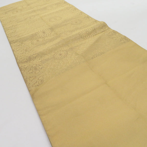 袋帯 紹巴織 君子菊文様 正絹 六通柄 黄土色 セミフォーマル 仕立て