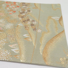 画像をギャラリービューアに読み込む, 袋帯 五重塔文様 灰緑色 金糸 六通柄 正絹 礼装 フォーマル 着物帯 長さ420cm