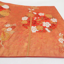 画像をギャラリービューアに読み込む, 河合美術織物 袋帯 花丸文様 桜 菊 梅 赤橙色 金糸 六通柄 正絹 礼装 フォーマル 着物帯 長さ440cm