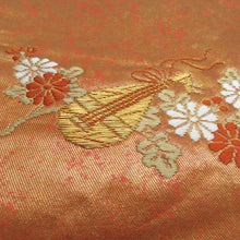 画像をギャラリービューアに読み込む, 河合美術織物 袋帯 花丸文様 桜 菊 梅 赤橙色 金糸 六通柄 正絹 礼装 フォーマル 着物帯 長さ440cm