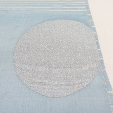 画像をギャラリービューアに読み込む, 袋帯 絲藝苑 上島洋山 すくい織 能州紬 夏用 満月とススキ文様 水色 金糸 銀糸 お太鼓柄 正絹 着物用 長さ464cm