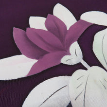 画像をギャラリービューアに読み込む, 名古屋帯 正絹 塩瀬 木蓮文様 お太鼓柄 九寸帯 紫色 カジュアル 仕立て上がり 着物帯 長さ357cm