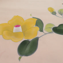 画像をギャラリービューアに読み込む, 名古屋帯 正絹 塩瀬 椿文様 お太鼓柄 九寸帯 ベージュ カジュアル 仕立て上がり 着物帯 長さ375cm