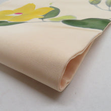 画像をギャラリービューアに読み込む, 名古屋帯 正絹 塩瀬 椿文様 お太鼓柄 九寸帯 ベージュ カジュアル 仕立て上がり 着物帯 長さ375cm