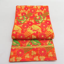 画像をギャラリービューアに読み込む, 子供着物 女の子用 二尺袖着物 着物・襦袢・帯セット オレンジ グリーン 蝶々文様 正絹 ジュニア 伊達衿付 13才向き 発表会 身丈145cm