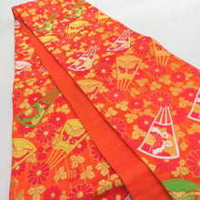 画像をギャラリービューアに読み込む, 子供着物 女の子用 二尺袖着物 着物・襦袢・帯セット オレンジ グリーン 蝶々文様 正絹 ジュニア 伊達衿付 13才向き 発表会 身丈145cm