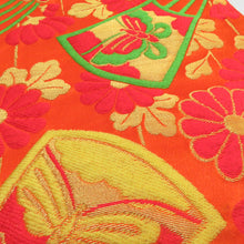 画像をギャラリービューアに読み込む, 子供着物 女の子用 二尺袖着物 着物・襦袢・帯セット オレンジ グリーン 蝶々文様 正絹 ジュニア 伊達衿付 13才向き 発表会 身丈145cm