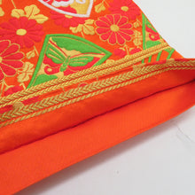 画像をギャラリービューアに読み込む, 子供着物 女の子用 二尺袖着物 着物・襦袢・帯セット オレンジ グリーン 蝶々文様 正絹 ジュニア 伊達衿付 13才向き 発表会 身丈145cm