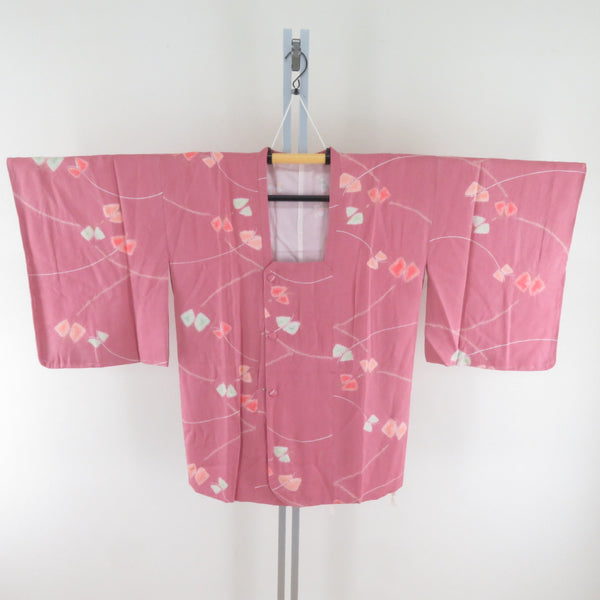 道行 絞り 紺色ｘ白色 正絹 着物コート 和装用 ちりよけ 身丈87cm 【キモノオフ野々市若松店】 道行 絞り 蝶々文様 箔 桃色 正絹 着物コート 和装用 ちりよけ 身丈