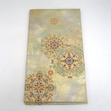 Load image into Gallery viewer, 袋帯 薄白緑 正倉院文様 宝相華 金糸 正絹 フォーマル 仕立て上がり 着物帯 長さ428cm