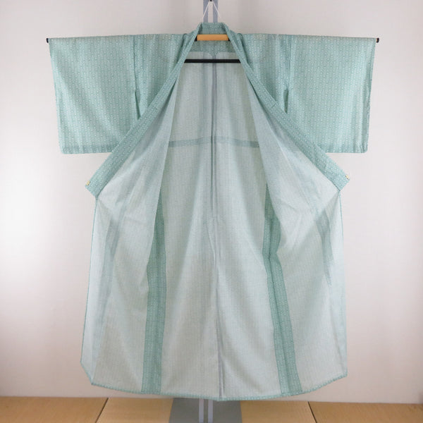 夏着物 小紋 絽 バチ衿 薄緑色x白色 立湧調 SSサイズ 夏用 仕立て