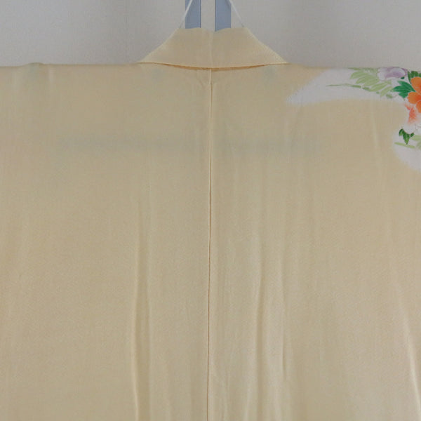 New さま専用3304正絹訪問着　単衣　花柄 クリーム色　身丈160㌢裄65㌢ 訪問着 単衣 クリーム色xオレンジ色x赤色 花文様 黄色系 絞り バチ衿