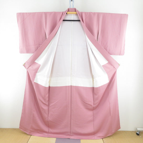 色無地 袷 ピンク色 一つ紋 木瓜紋 正絹 バチ衿 仕付け糸付き 菊尽くし