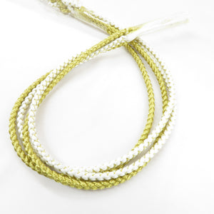 帯締め 振袖用 帯〆 白×金色 パールビーズ 飾り付き 金糸 絹100% 丸組 成人式 卒業式 和装小物 長さ170cm