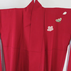 振袖 襦袢セット 毬に折り鶴文様 箔 正絹 袷 広衿 赤色 成人式 卒業式 フォーマル 仕立て上がり 着物 身丈167cm