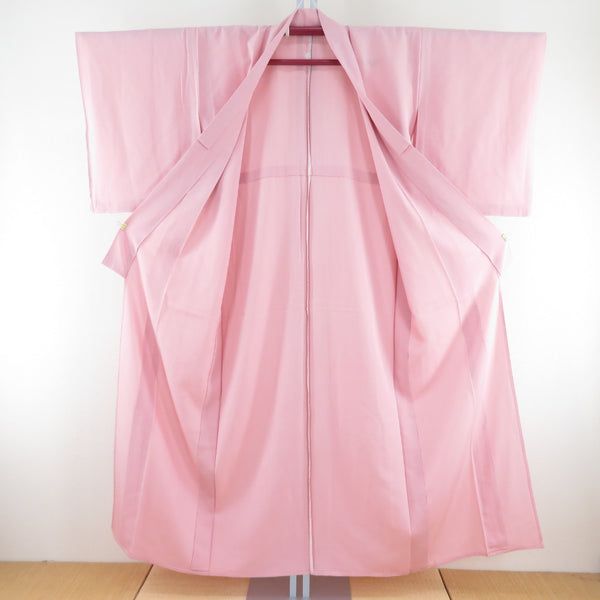 夏着物 単衣 絽 バチ衿 正絹 色無地 ピンク色 一つ紋入り 夏用 仕立て 