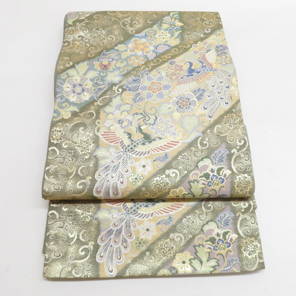 六通 袋帯 袋帯 美品 逸品 紋屋井関 落款あり 桐 鳳凰 箔 刺繍 銀色 六通